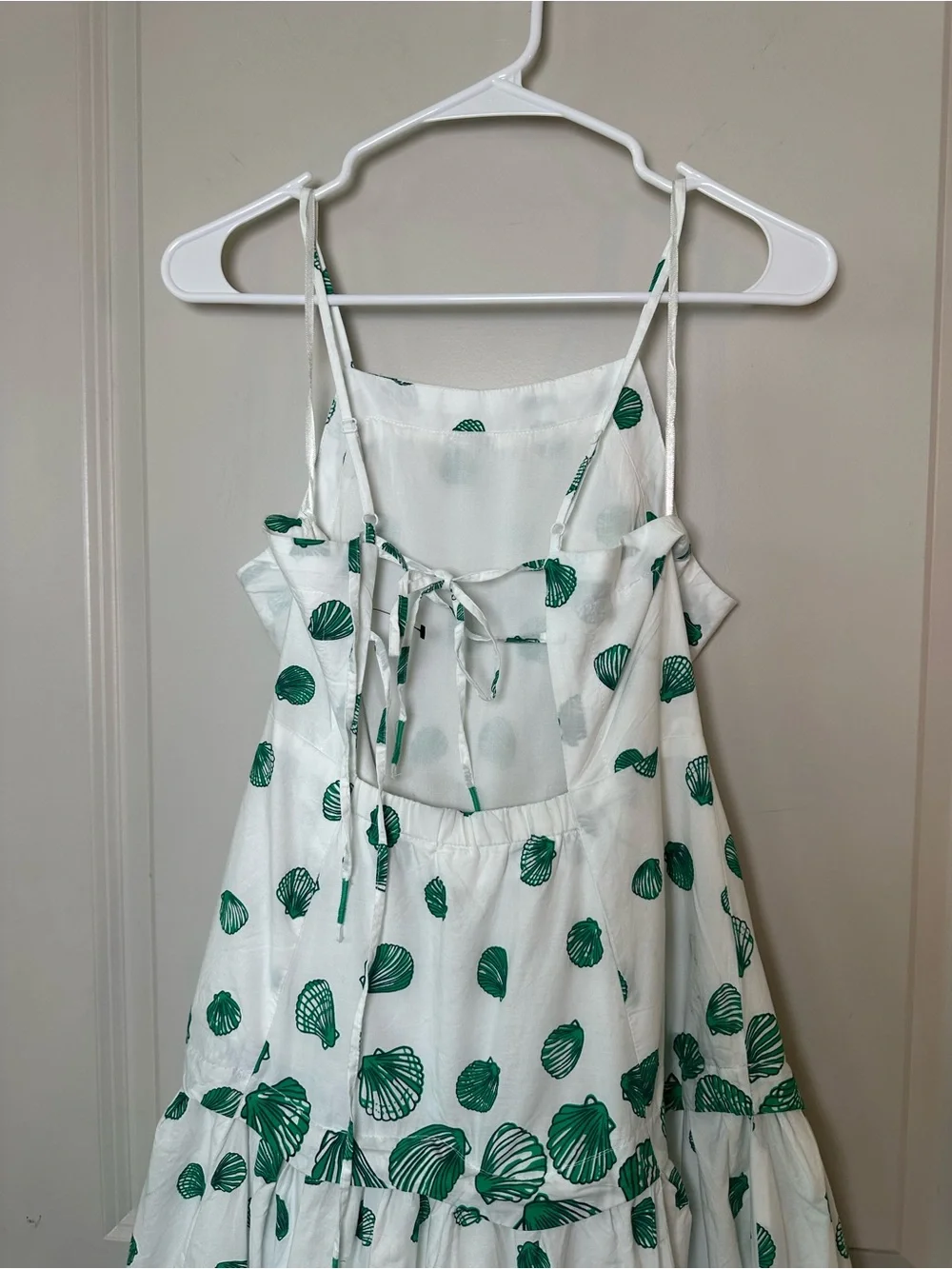 Anthropologie Maeve Halter Tiered Cotton Green/ White Seashell Maxi Dress, M
